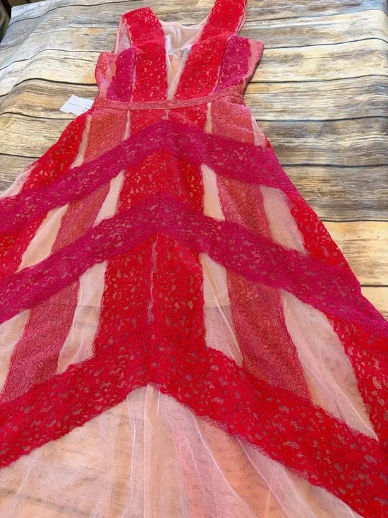 NEW BCBGMaxAzria Red Lace High-Low Tulle Skirt - Picture 6 of 12